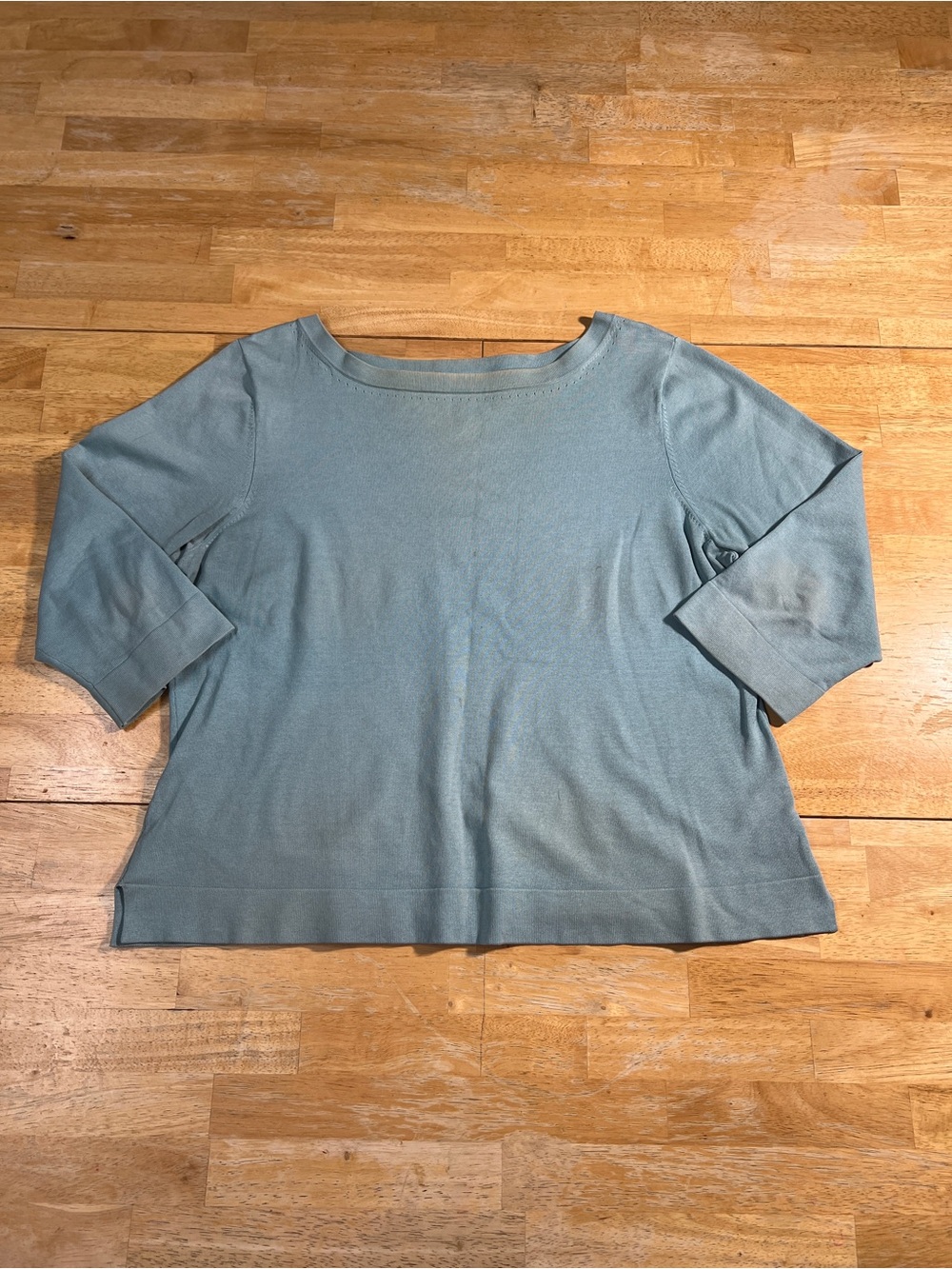 Coldwater Creek Boatneck Fine Knit Sweater Top 3/4 Sleeve Side Slit Blue